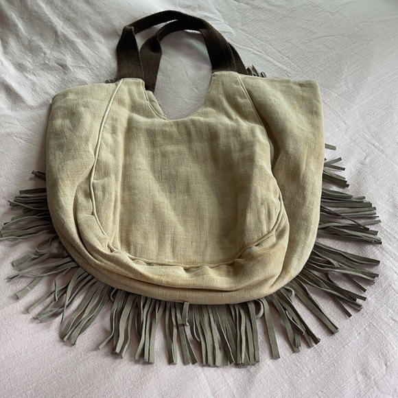 Vintage Antik Kraft Boho Chic bag cotton with leather fringe - Picture 6 of 14